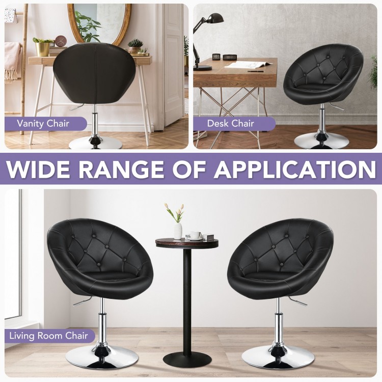 Adjustable modern swivel round tufted black accent chair with chrome base, perfect for home, bar, or shop use.