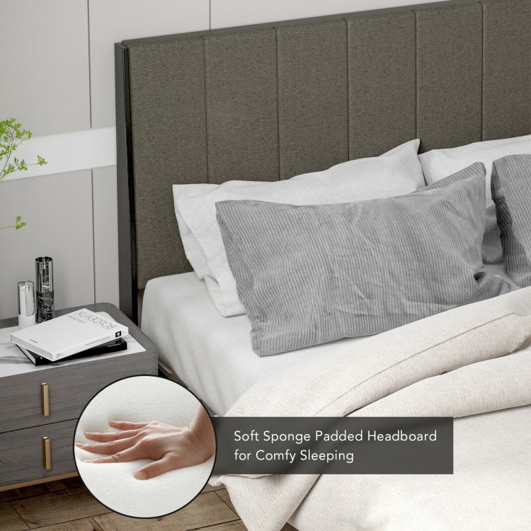 Queen size upholstered bed frame with tufted headboard, featuring soft sponge padding for optimal comfort and support.