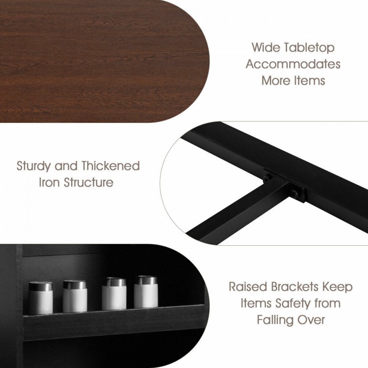Close-up of the sturdy iron structure and wide tabletop of the 3 Piece Counter Height Pub Dining Set in brown.