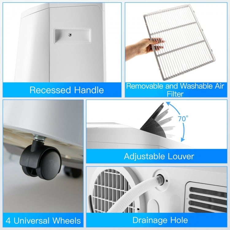 Adjustable louver and removable air filter of the 12000 BTU portable air conditioner with 4 universal wheels for easy.
