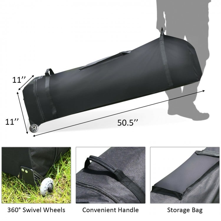 Gray 10 x 10 feet pop-up gazebo with adjustable height, durable fabric, and wheeled bag for easy transport.