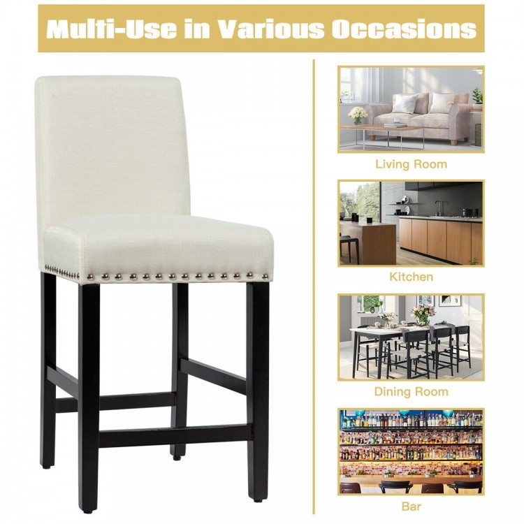 Beige kitchen chair with rubber wood legs, featuring a soft cushion and curved backrest for comfort and support.