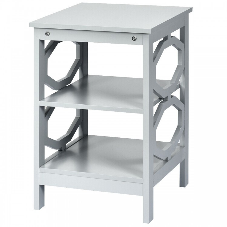 Gray 3-tier nightstand featuring a waterproof surface and elegant design, ideal for stylish storage in any room.