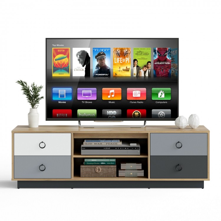 Modern 55-inch TV stand with two storage cabinets, engineered wood, and cable management, perfect for living room.
