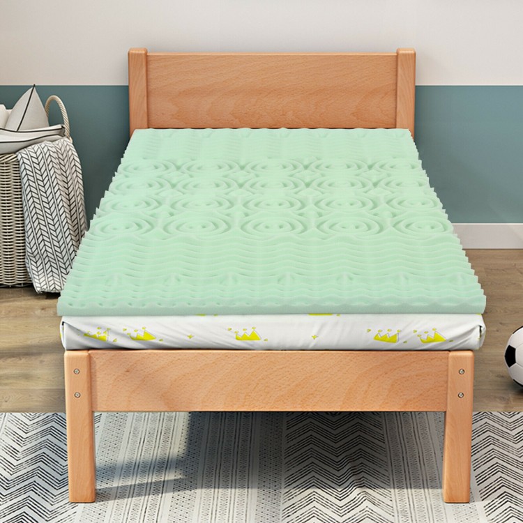 3-inch twin size mattress topper in mint green, featuring a 5-zone design for comfort and pressure relief.