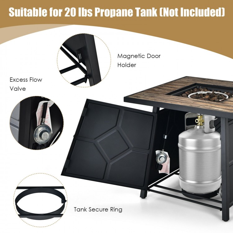 28-inch propane fire pit table with magnetic door holder, suitable for 20 lbs propane tank, ideal for outdoor.