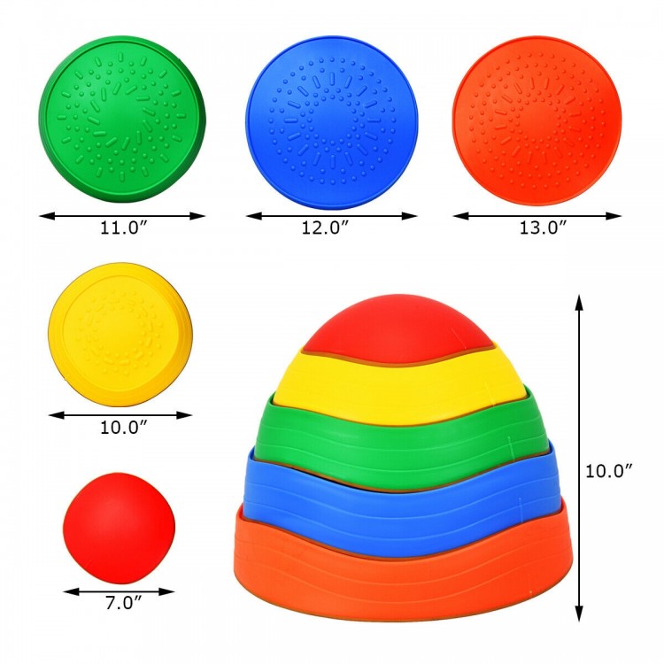 Colorful 5-piece kids balance stepping stones set for coordination skills, made of durable PP plastic, suitable for.