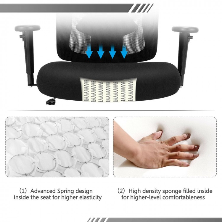 Close-up of the 400LBS mesh office chair seat with high-density sponge and advanced spring design for enhanced comfort.