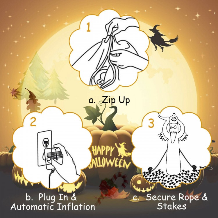 6 feet Halloween inflatable ghost with pumpkin, LED lights, and durable waterproof design for festive outdoor decor.