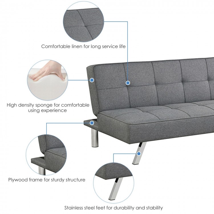 3-seat convertible sofa bed in breathable linen with high-density sponge, adjustable angles for versatile comfort.