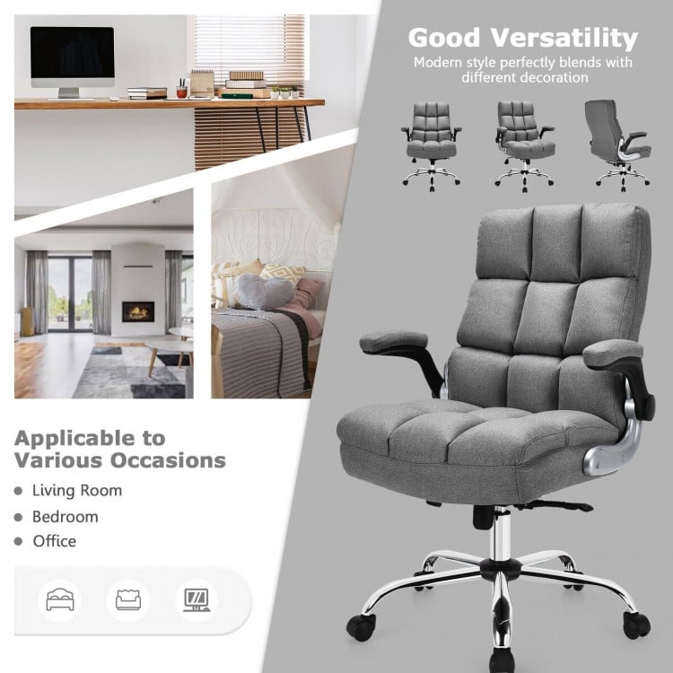 Gray office chair with ergonomic backrest and high-density sponge cushion, ideal for comfortable seating in home or.