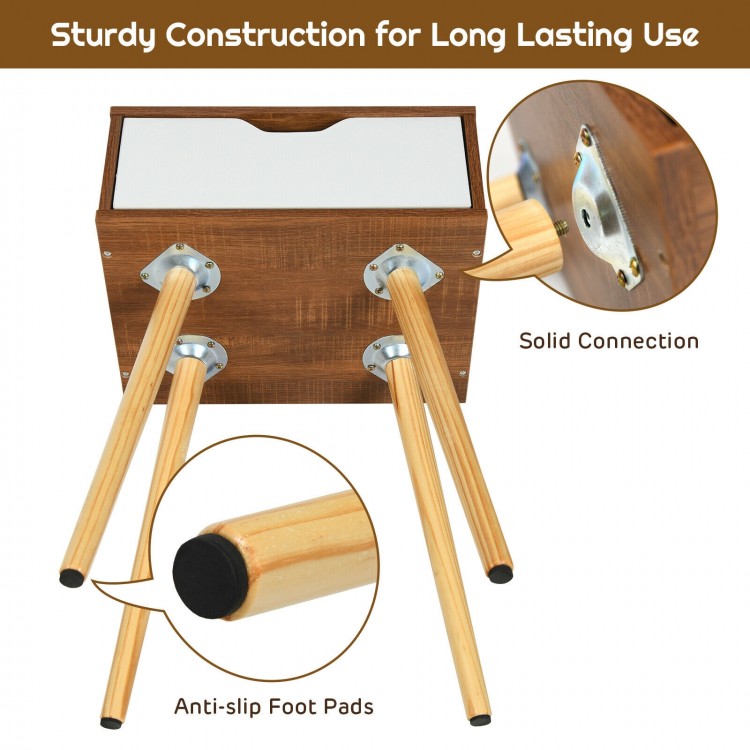 End side storage drawer nightstand featuring solid wooden legs, sturdy construction, and anti-slip foot pads for.