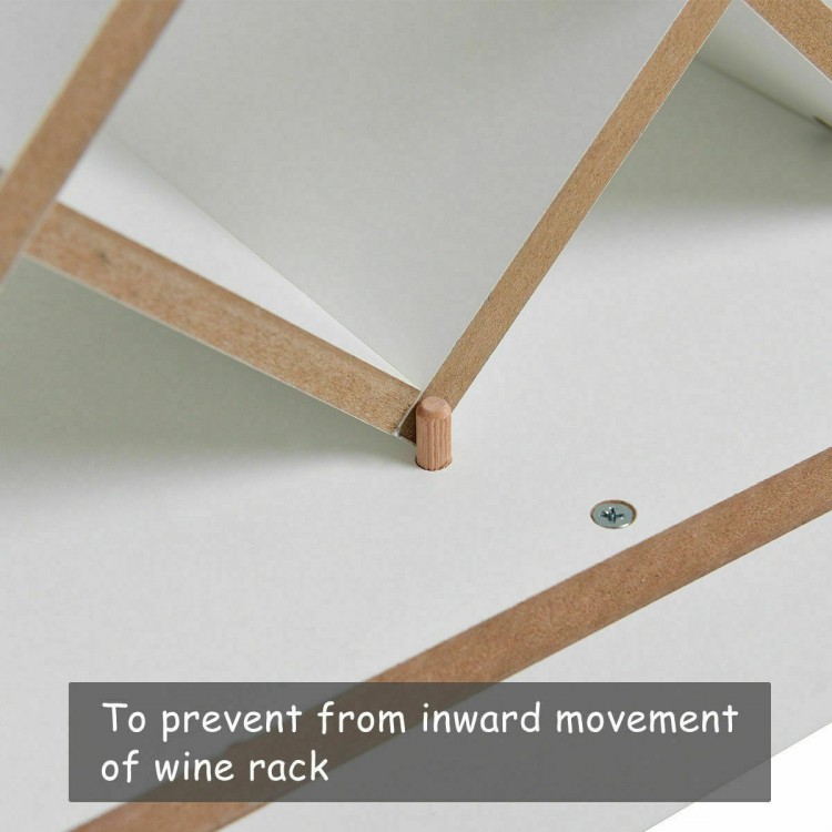 Detail of the Household Wall Mount Wine Rack Organizer showing the sturdy MDF construction and support to prevent.