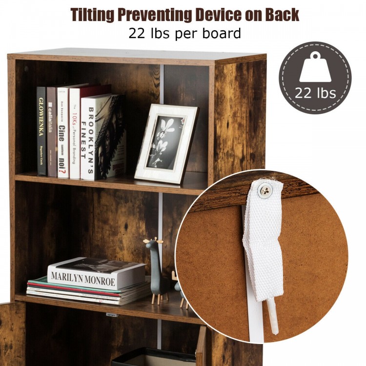 2-tier retro bookshelf featuring 2 open shelves and a concealed compartment, designed for rustic home decor and easy.
