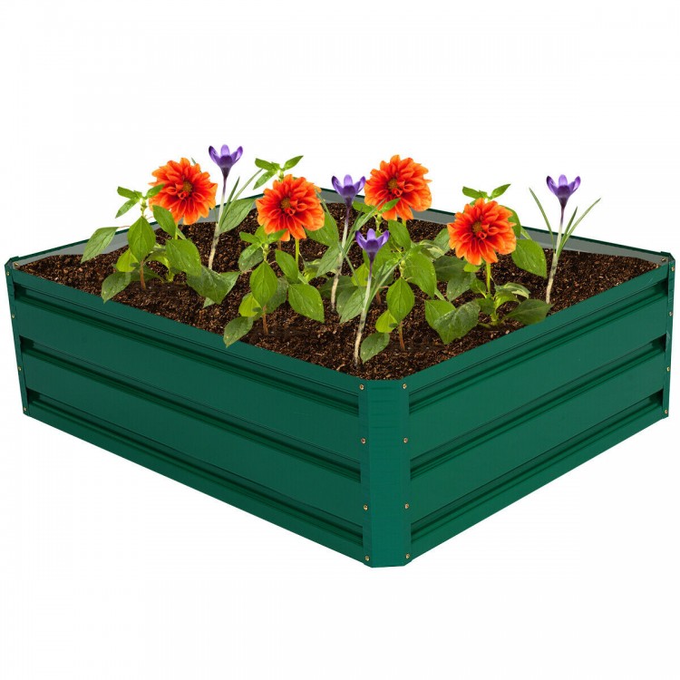 Raised garden bed with vibrant flowers, made of durable metal, ideal for vegetable and flower planting in outdoor.