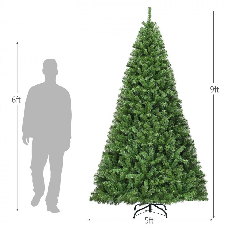 9 ft Premium Artificial Christmas Tree with 1346 tips and sturdy metal stand, ideal for indoor holiday decoration.