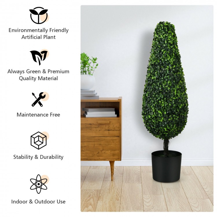 Lifelike 3-foot artificial tower topiary tree with UV-resistant leaves, perfect for indoor and outdoor decor.