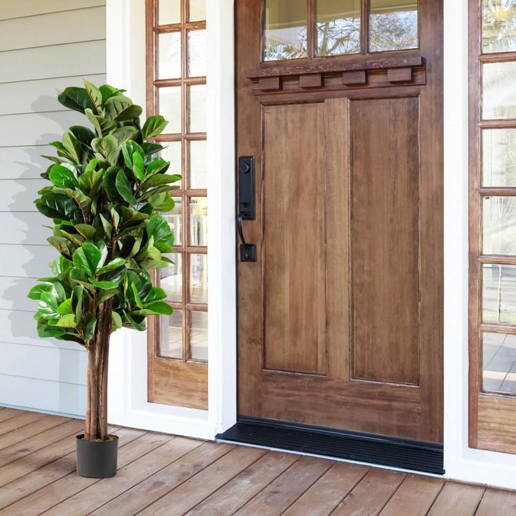5-foot artificial fiddle leaf fig tree in a decorative planter, featuring realistic leaves and natural trunks for.