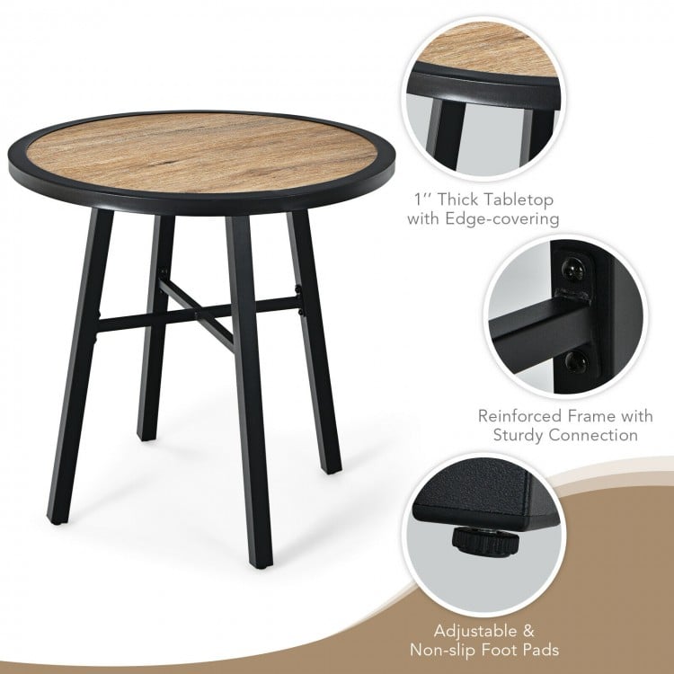 29-inch round patio bistro table with wood-like top, reinforced steel frame, adjustable non-slip foot pads for.
