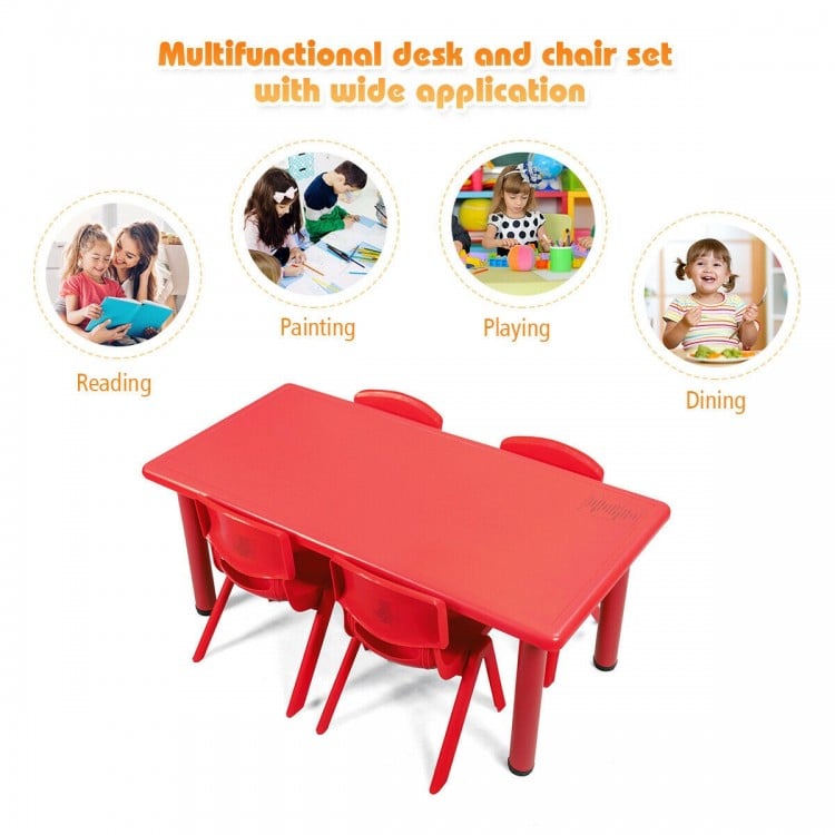 Kids plastic rectangular learn and play table in red, designed for daycares and home use, perfect for various.