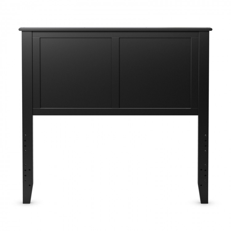 Black solid wood flat panel headboard for twin-size bed, featuring a durable plywood middle panel and elegant design.