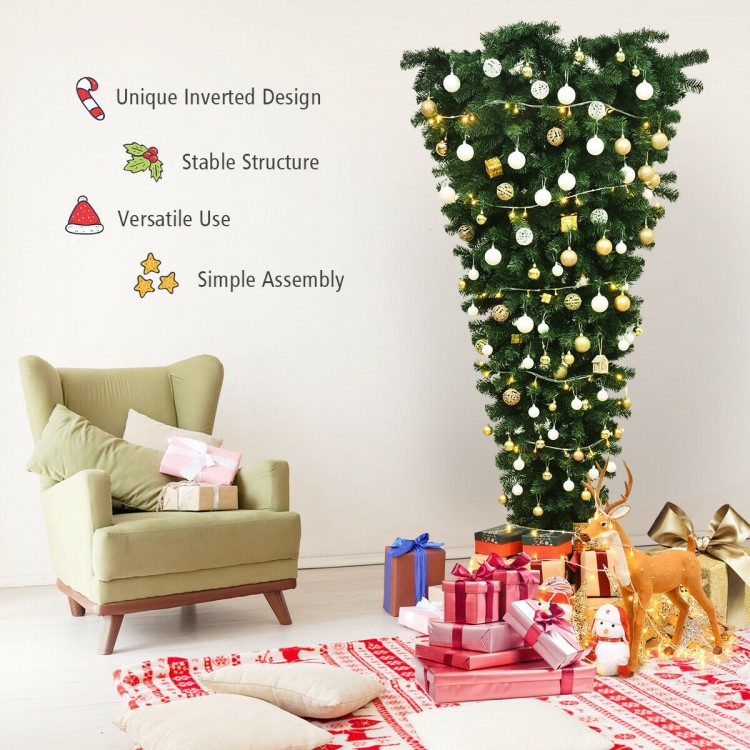 Upside down 7 feet artificial Christmas tree featuring a sturdy metal stand and 1000 branch tips for creative.