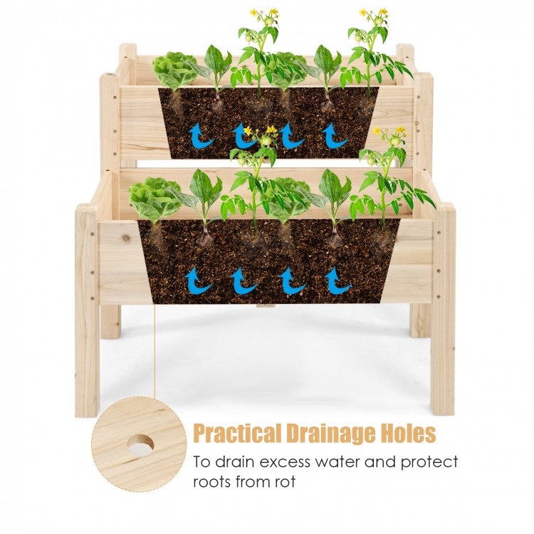 2-tier wooden elevated planter box with drainage holes, made of fir wood, ideal for flowers and vegetables in your.