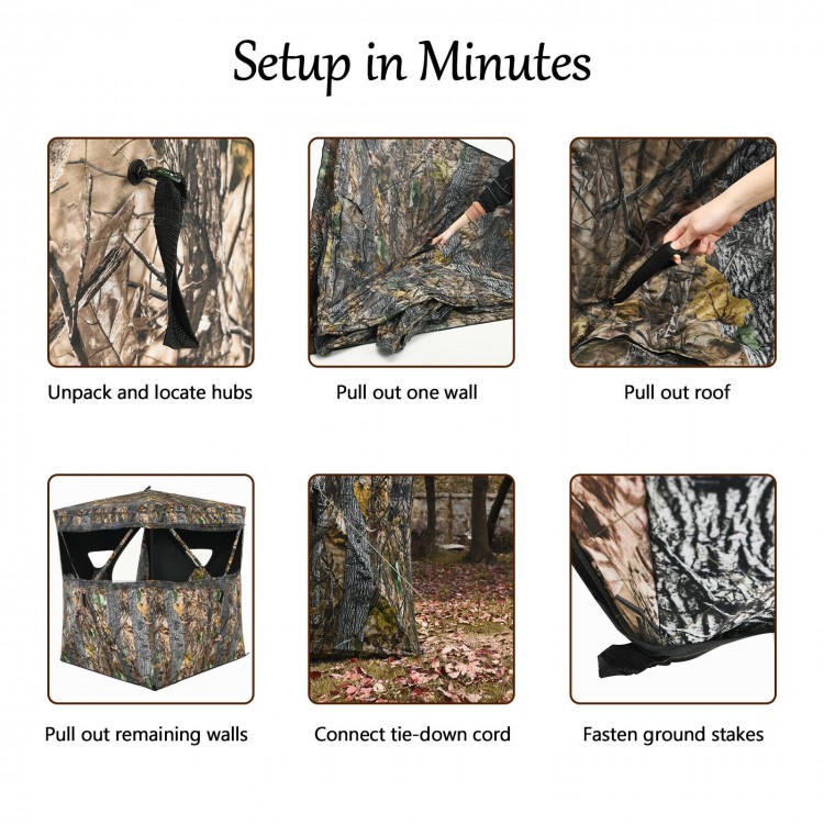 Setup process for the 3 Person Portable Surround View Tent featuring camouflage fabric and multiple windows for.