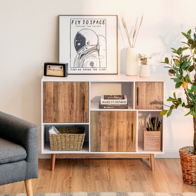 Sideboard storage cabinet with 6 compartments, engineered wood, and elegant design, perfect for living room or office.
