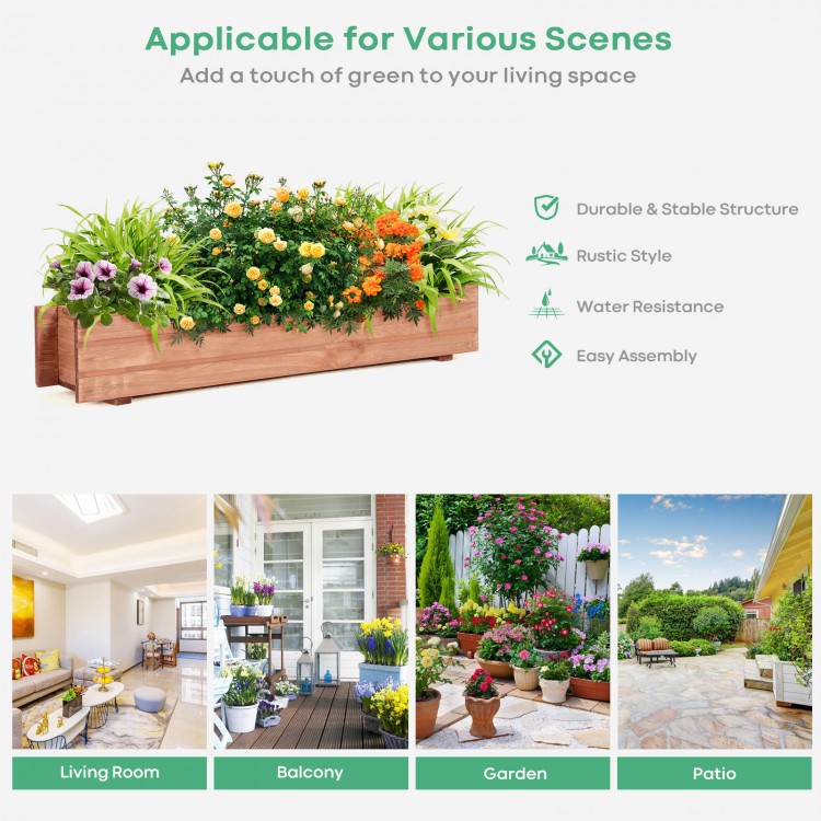 Wooden decorative raised garden bed made of natural fir, perfect for indoor or outdoor planting and enhancing window or.