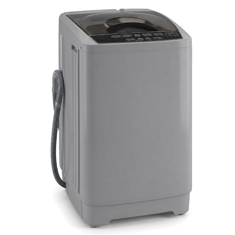 Gray full automatic washing machine with honey-comb stainless steel tub, designed for easy portability and daily laundry needs.