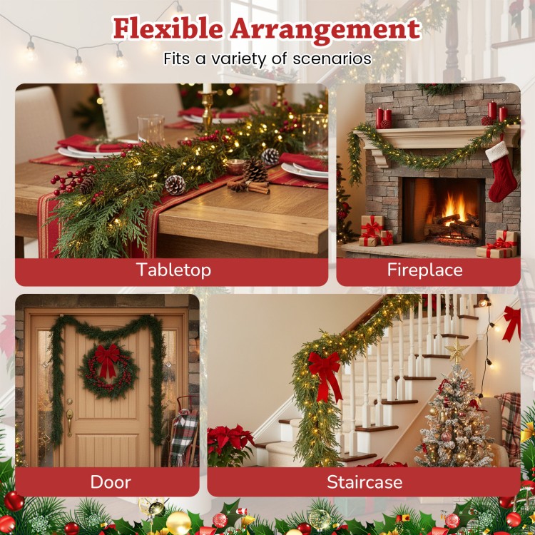 9 FT pre-lit artificial cypress Christmas garland with 50 LED lights, ideal for decorating fireplace, door, or.