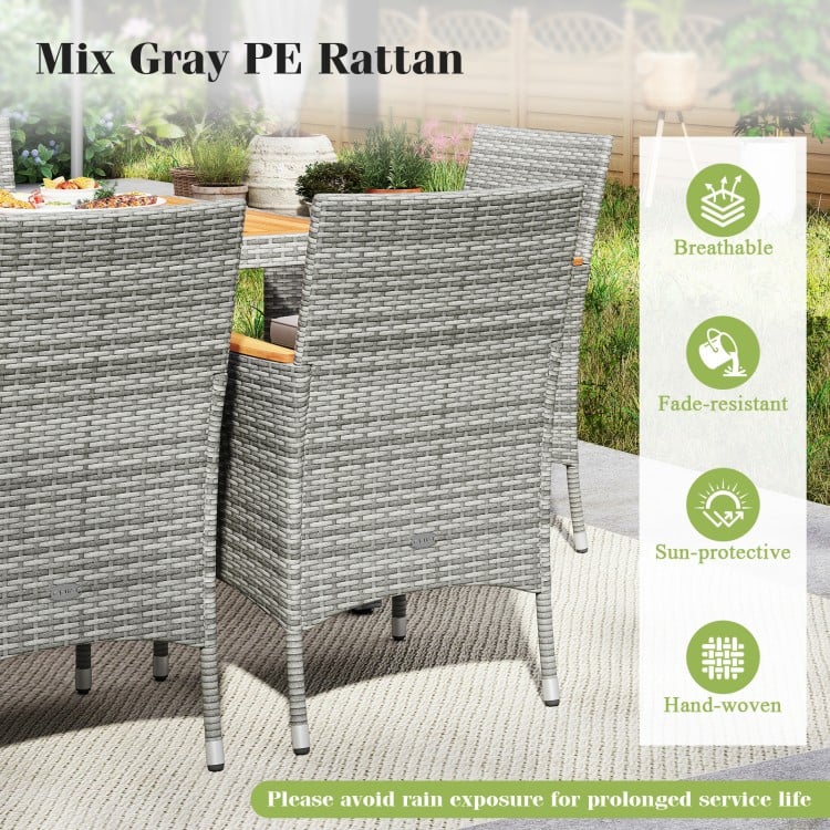 Mix gray PE rattan dining chairs with ergonomic design, fade resistance, and sun protection for outdoor dining.