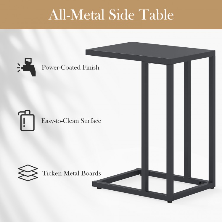 C-shaped side table in dark gray with a power-coated finish, designed for easy cleaning and stability in any room.