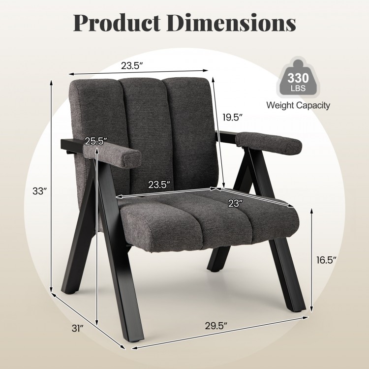 Oversized gray accent chair with metal frame, ergonomic armrests, and 330 lbs weight capacity, ideal for reading nooks.
