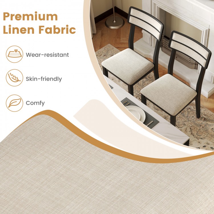 Set of 2 modern dining chairs with ergonomic tilt backrest and wear-resistant linen fabric, perfect for dining rooms.