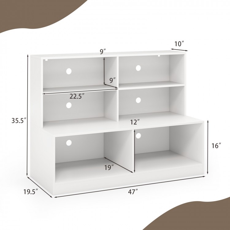 Entryway shoe cabinet in white with 4-cube storage, 2 compartments, and anti-tipping kits for safety and organization.