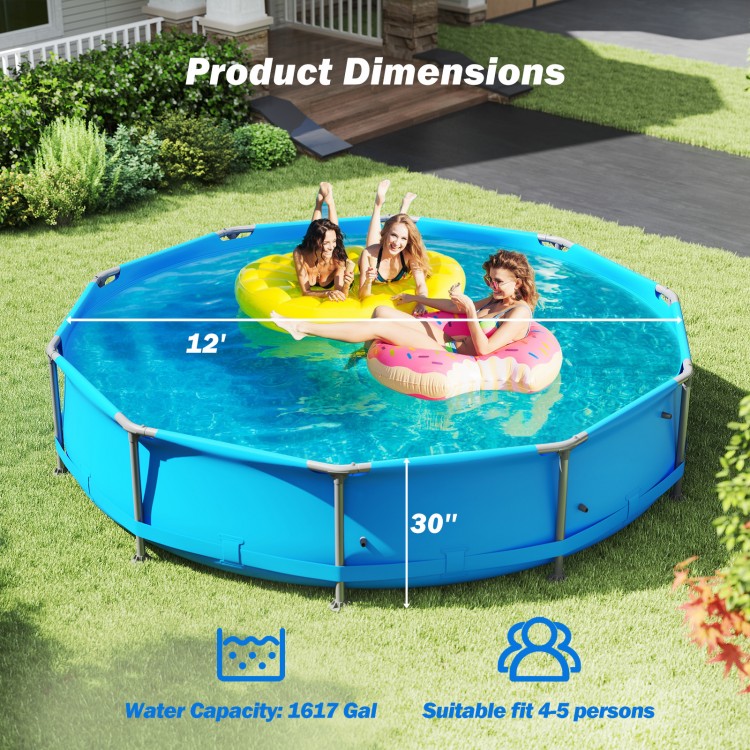 12-foot outdoor family swimming pool with metal frame, 1617-gallon capacity, suitable for 4-5 persons, ideal for.