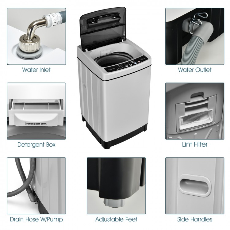 Full-automatic washing machine with stainless steel inner barrel, control panel, and detergent box for efficient.