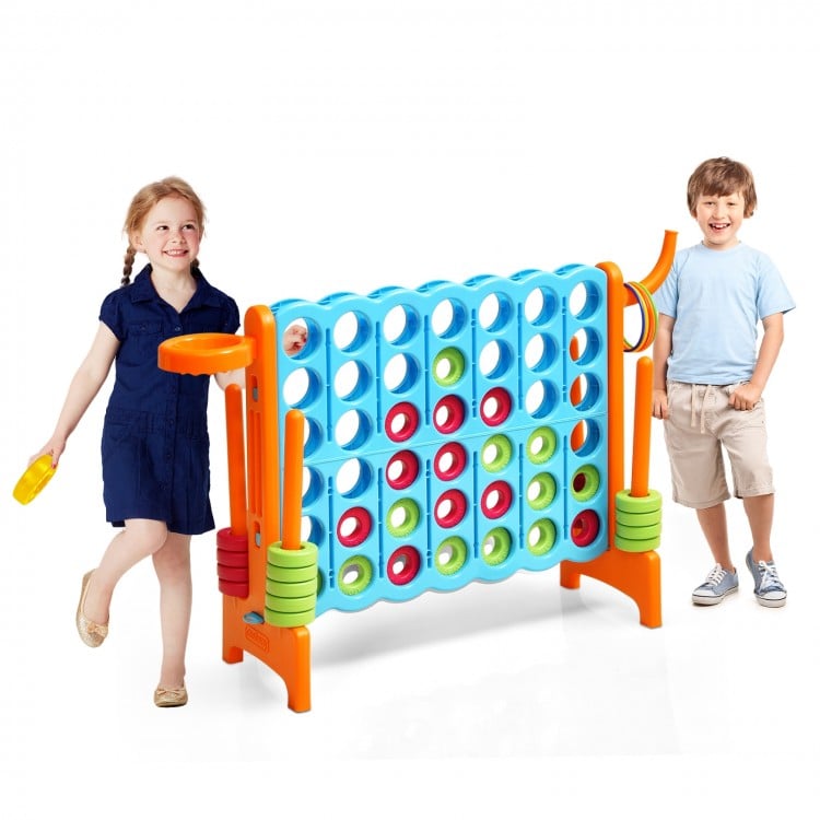 Giant 4-to-Score game set with blue, red, and green rings, perfect for outdoor fun at parties or schools.