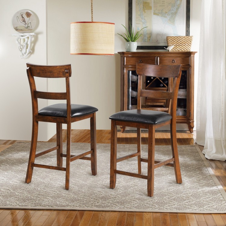 Counter height chair set featuring rubber wood legs and PVC leather seats, designed for comfort and elegant style.