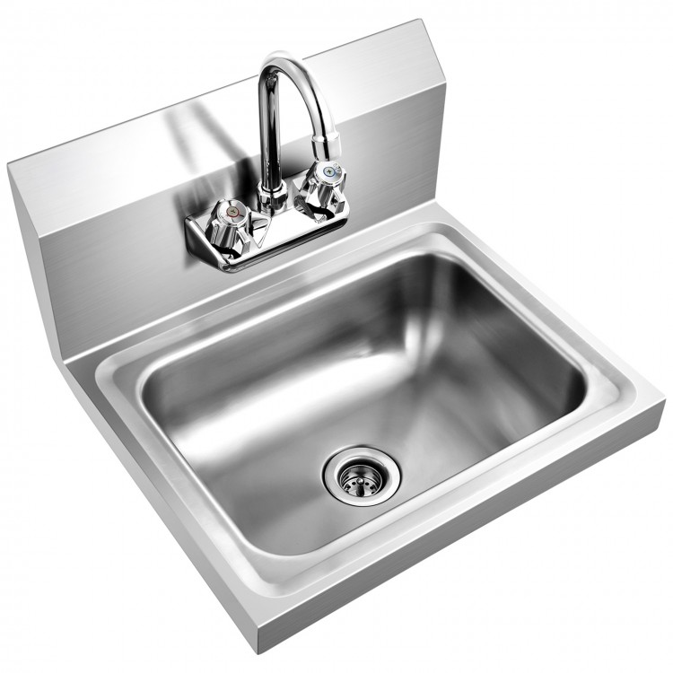Stainless steel wall mount hand washing sink with faucet, oversized bowl, and back splash for easy cleaning and.