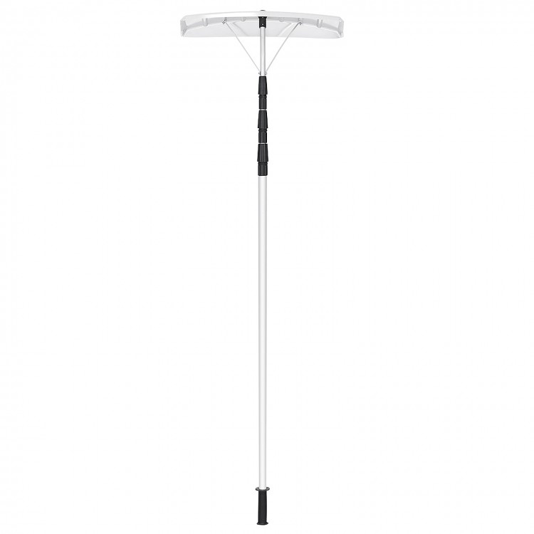 Telescoping 21 feet aluminum snow roof rake with large poly blade for safe snow removal from ground level.