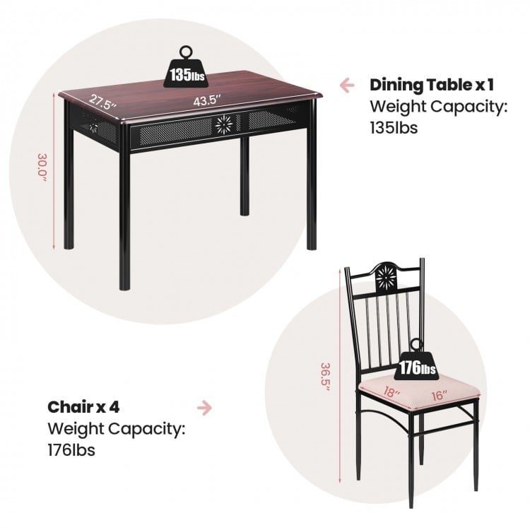 5-piece dining set featuring a wood table and 4 cushioned chairs, perfect for family meals and elegant dining.