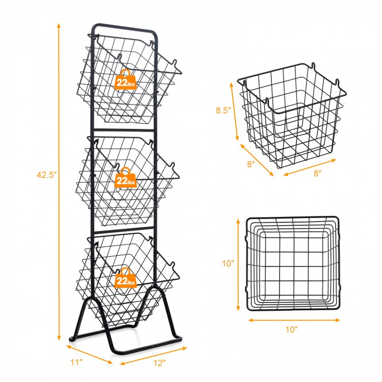 Close-up of a removable wire basket from the 3-tier fruit basket stand, designed for fresh storage in kitchen or pantry.