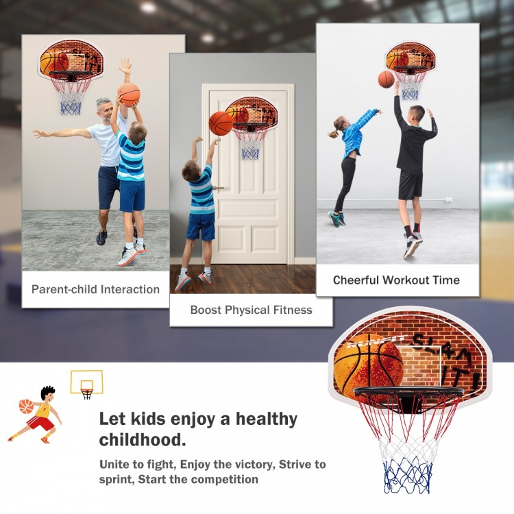 Wall mounted basketball hoop with 29" polypropylene backboard and heavy-duty rim, perfect for indoor and outdoor play.