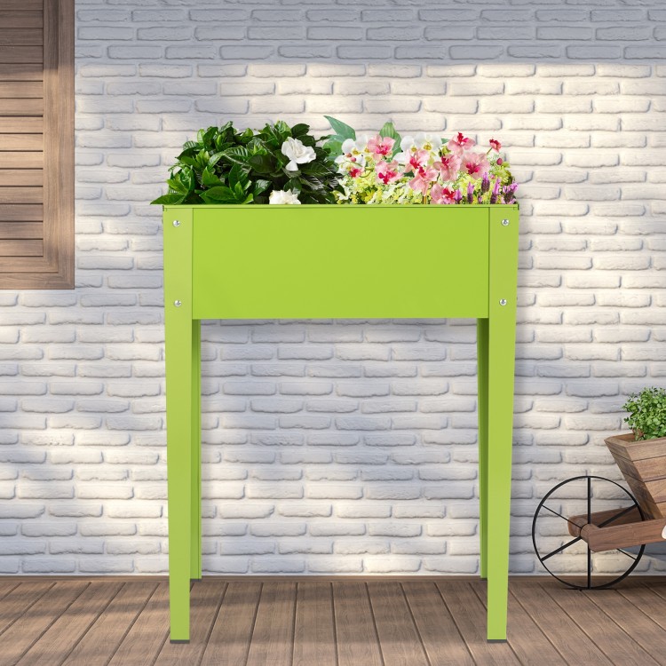 Elevated green garden planter made of galvanized steel, 31.5" high, perfect for easy gardening and stylish yard decor.