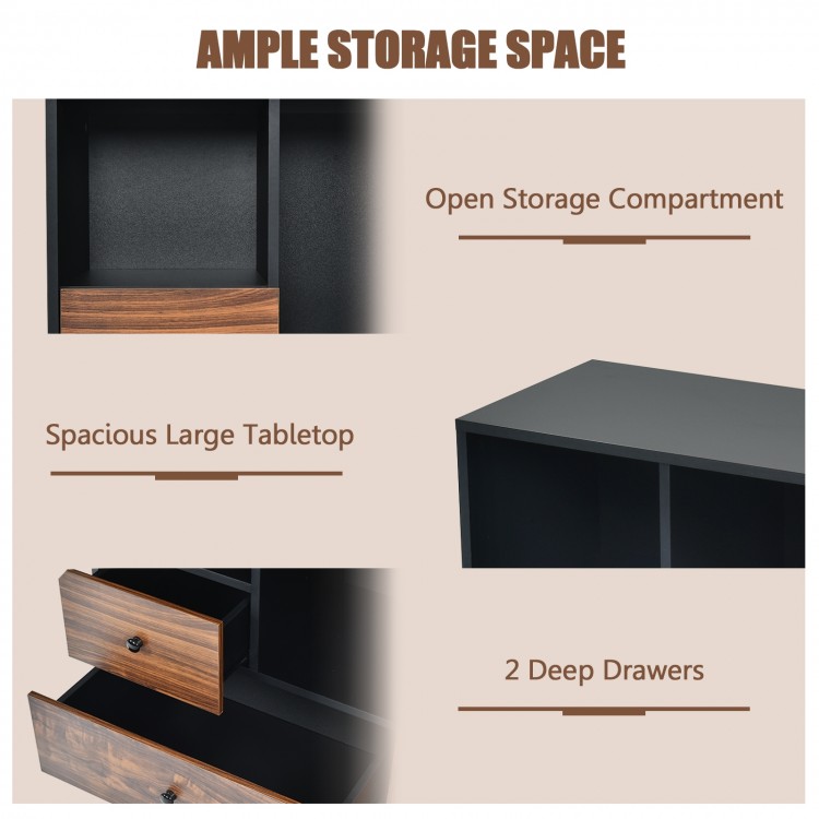 Mobile filing cabinet featuring 2 deep drawers, open shelves, and a spacious tabletop for home and office organization.