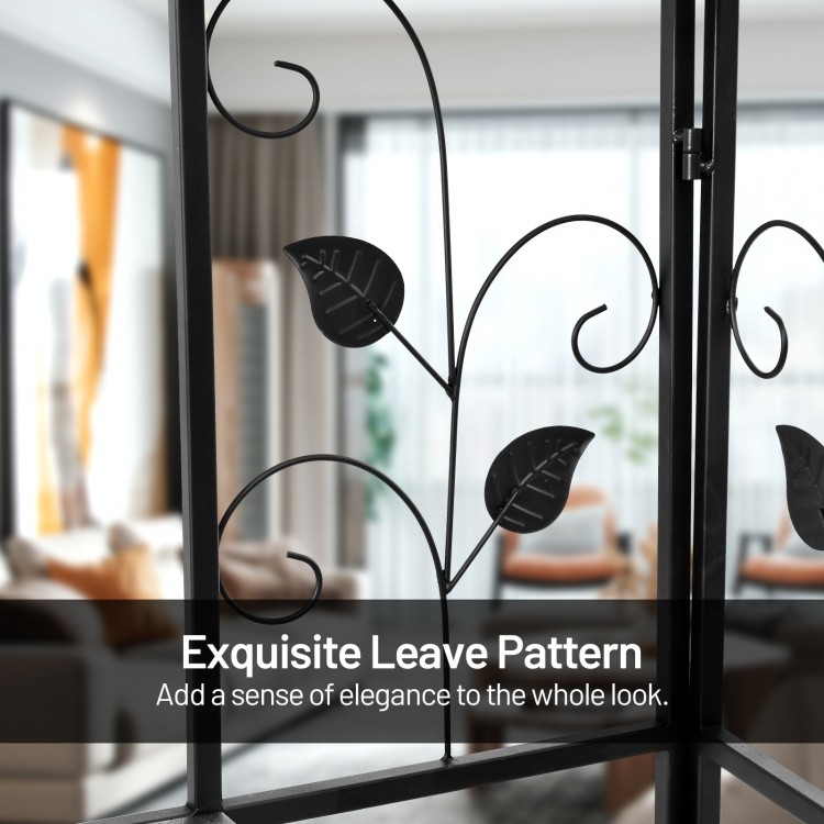 Floral design detail of the 3 Tier Floral Corner Metal Plant Pot Rack in black, perfect for displaying potted plants.