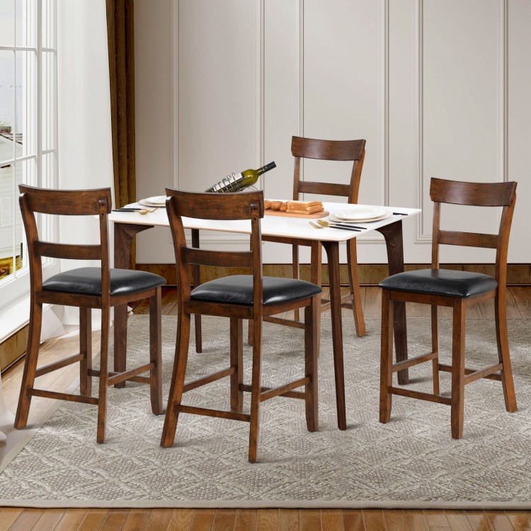 Counter height chair showcasing a sturdy rubber wood frame and soft PVC leather seat for lasting comfort and style.